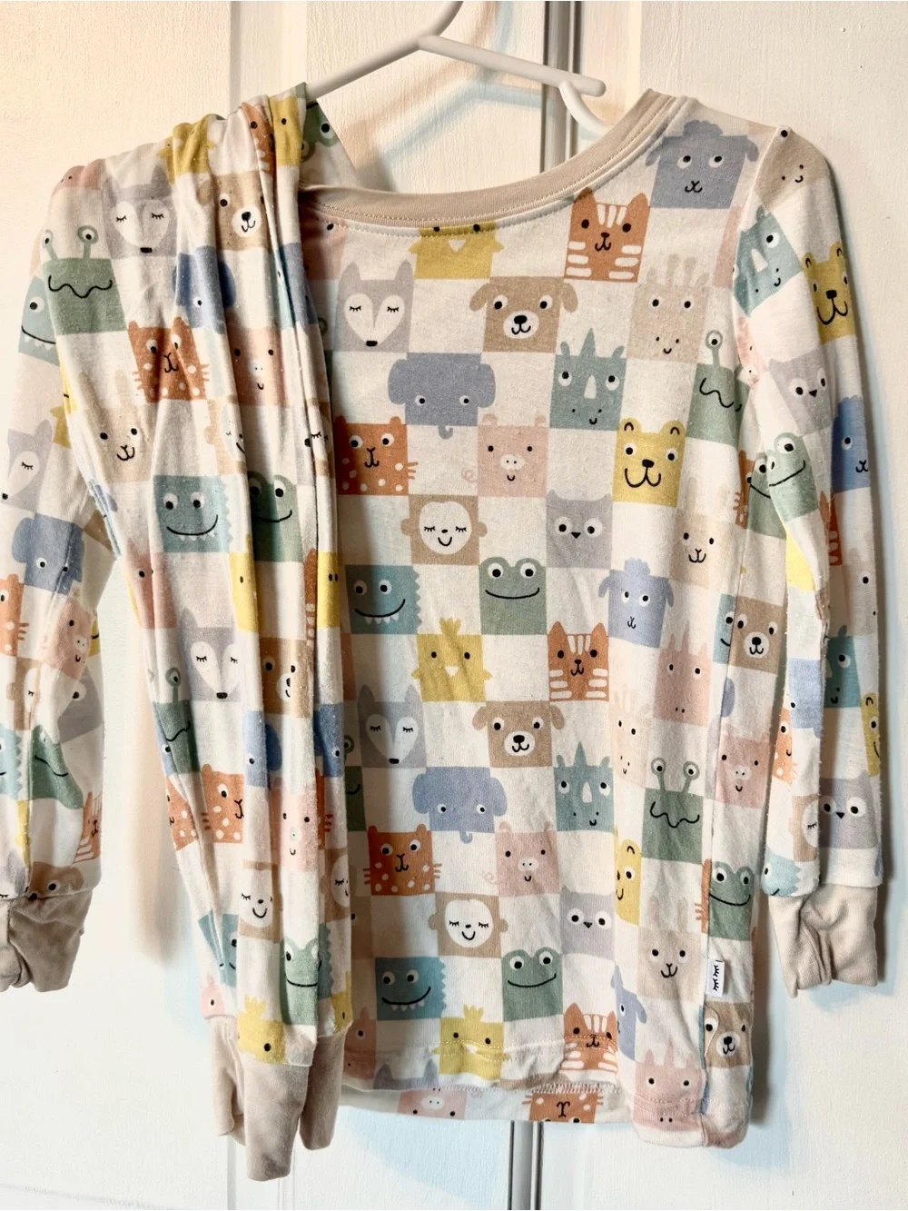 Kids Checker Animal Print Long Sleeve Pajama Top - Multicolor